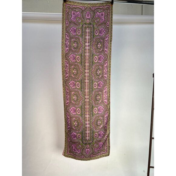 Vintage Silk Scarf With Paisley Print In Pink & Green - Picture 14 of 16